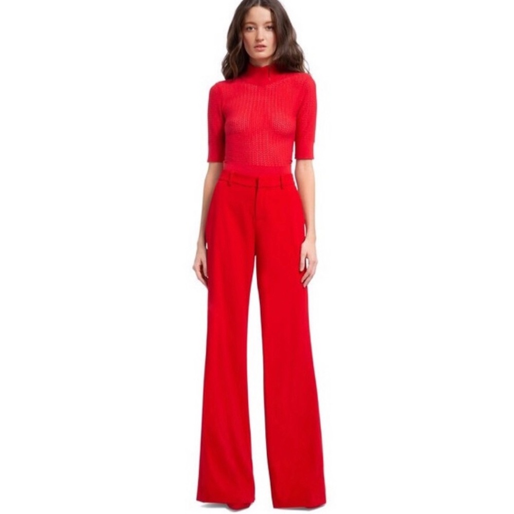 Alice + Olivia Paulette High Waist Wide Leg Pants Red Business Casual Size 2
